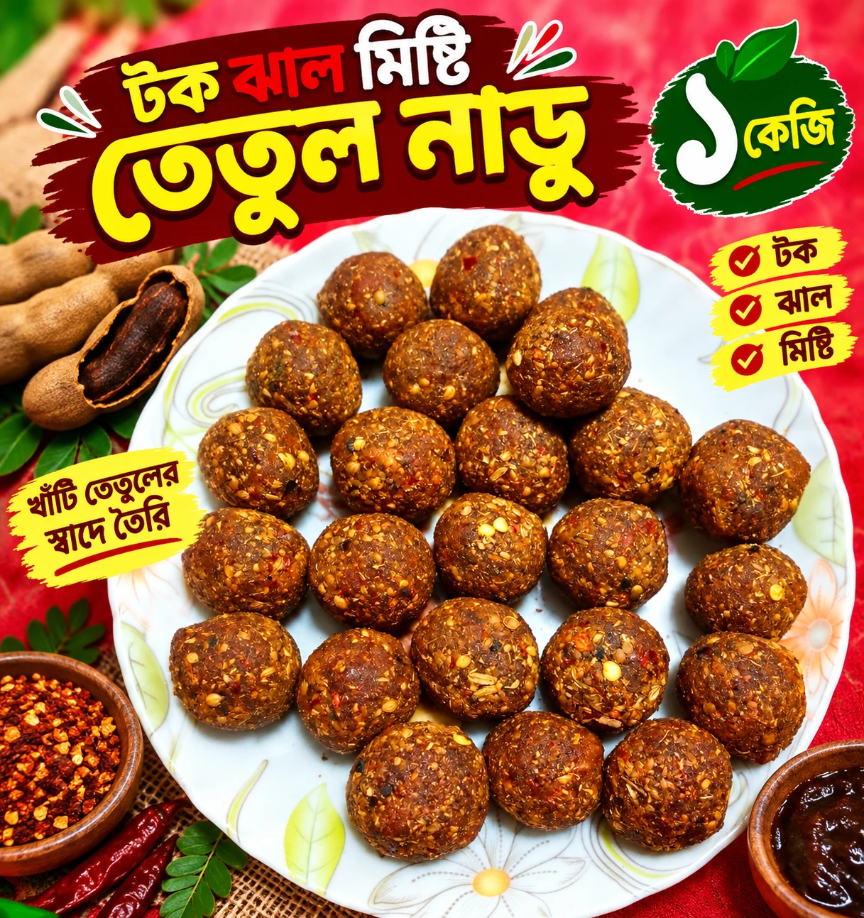 টক ঝাল মিষ্টি তেতুল নাড়ু এক কেজি